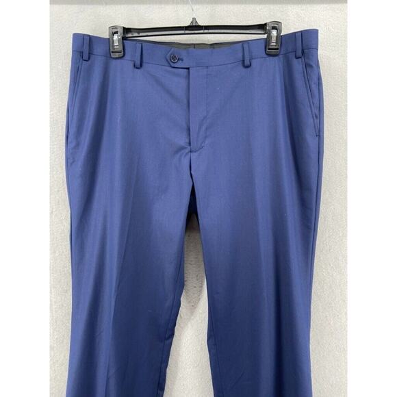 Savile Row‎ Pants Mens Sz 40W Blue Strand Straight Leg *Un-hemmed* Pockets - Picture 2 of 12